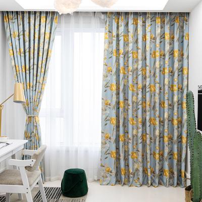 China New flame retardant high-grade double-sided blackout white silk blackout printed fabric thickened blackout curtain full customization for sale