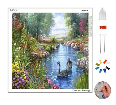 China Custom Full Drill Diamond Art Painting Home Decor Snow Mountain Eye Waterfall Customization 5d Diy Diamond Painting Abstract Landscape Swan for sale