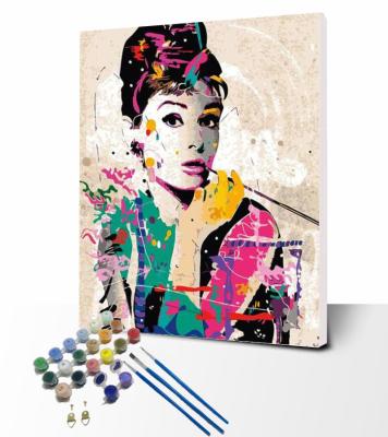 China Customization Wholesale Diy Oil Painting By Numbers 40x50cm Audrey Hepburn Digital Artwork Color By Number For Adults Set Figure Acrylic Art for sale