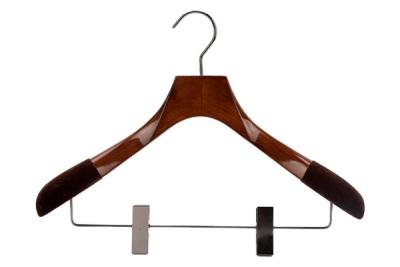 China Betterall Solid Wood Velvet Shoulder Wooden Coat Hanger with Clip for sale