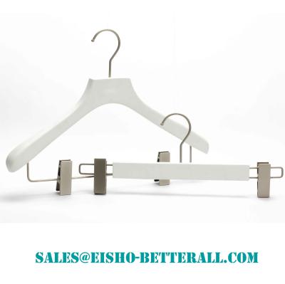 China Betterall Good Quality Garment Usage White Flocked Silvery Paint Wooden Hangers for sale