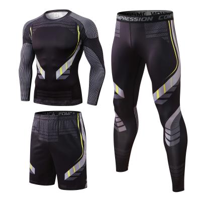 China Hot Sale Breathable Compression Wear High Quality Gym Fitness Yoga Active Wear Set Quick Dry Men's Yoga Suit 3PCS Set for sale