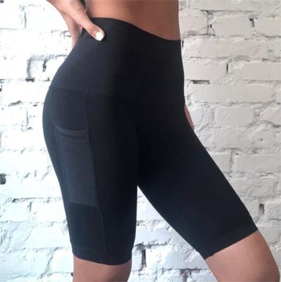 China Breathable High Waist Biker Shorts Yoga Workout Running Compression Side Pockets Women Exercise Shorts for sale