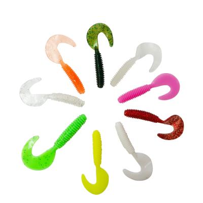 China Leading 5cm 1.3g 20pcs Soft Plastic Worm Plastic Worm Fishing Lures PVC Bend Tails Silicone Swimbait PVC Groundbaits for sale