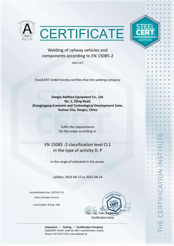 EN15085-2 - Jiangsu Railteco Equipment Co., Ltd.