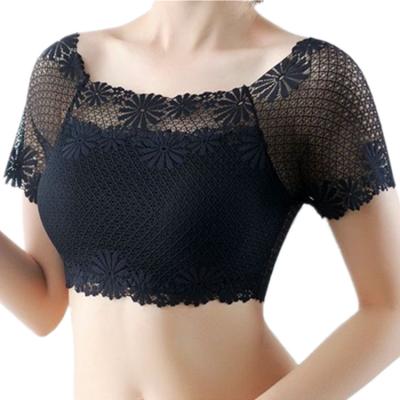 China Sexy Antibacterial Crop Top Hot Ladies Tube Top Women Lace Jacquard Lace Jacquard Hollow Out Flower Bra Vest Beauty Back Perspective Vest for sale