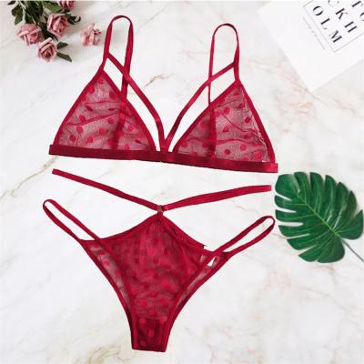 China Breathable Women Sexy Bra And Panty Set Ladies Three Point Bikini Underwear Panties Set Transparent Floral Lace Lingerie Underwear Set for sale