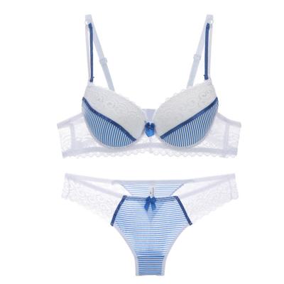 China New Breathable Breathable Gathering Bow Underwear Ladies Bra and Panties Set Lift Up Large Size Lace Women's Bra Set for sale