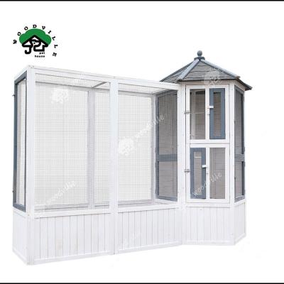 China Breathable Chinese Fir White Outdoor Large Hexagonal Wooden Bird House Cages Macaw Cage for sale