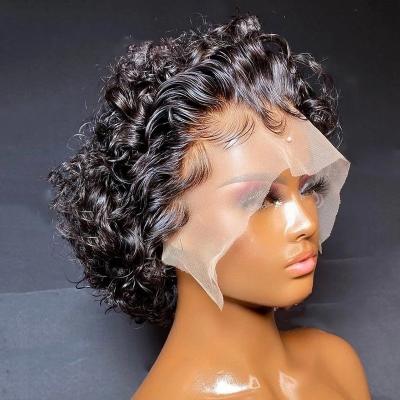 China Short Brazilian Pixie Hair Wigs Virgin Hair Pixie Cut Wigs 13x4 Lace Front Curly Hairline Human Hair Wigs Natural For Black Woman for sale