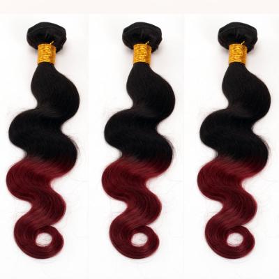 China Peruvian Body Wave Ombre T1B/99J Hair Weave Extensions Virgin Hair Bundles 3 Pieces for sale