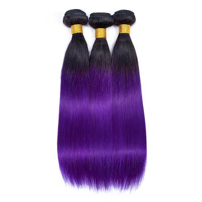 China Brazilian Straight Hair Weave Bundles Ombre Hair Bundles Straight 1B/Purple Hair Extensions for sale