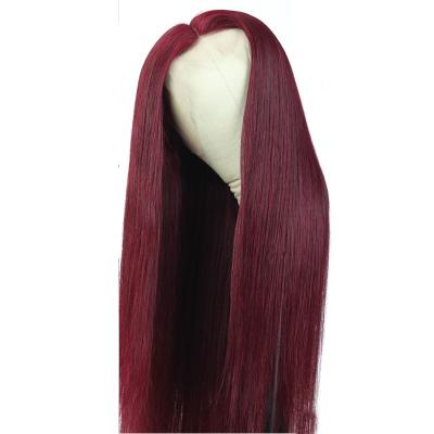 China Cuticle Lace Wig Burgundy Color 13x6 Lace Frontal Wigs Brazilian Straight Virgin Hair Glueless Lace Wig Pre Plucked With Baby Hair for sale