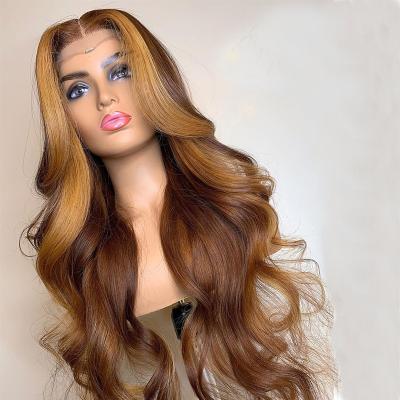 China 360 Curly Lace Front Human Hair Wigs Pre Plucked Brazilian Virgin Hair Body Wave Wigs-Glueless Highlighted T1B/4/27 for sale