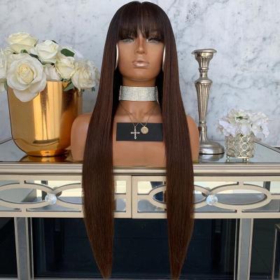 China Natural Wave Ombre Brown Full Lace Hair Wigs With Bangs Unprocessed Brazilian Virgin Hair Straight Lace Wigs For Woman for sale