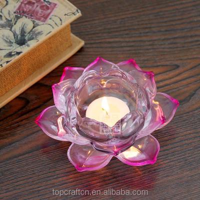 China Home Decoration Lotus Candle Holder Glass Tea Light Decorative Crystal Cheap Candle Holder for sale