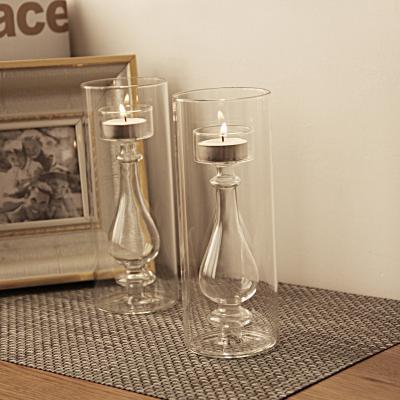 China Wholesale Home Decoration Long-stemmed Clear Glass Candle Jars Holder Tall Glass Candlestick Holders for sale