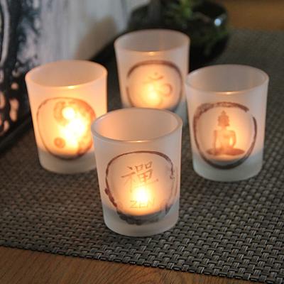 China Home Decor Pattern Glass Candle Cup Holder Chinese Modern Home Decoration Small Scented Candle Cup for sale