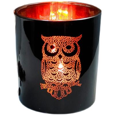 China Wholesale 8*9cm black 10oz home decoration votive candle holders with owl pattern accept custom logo for sale