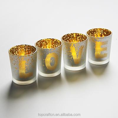 China Letter Mosaic Glass Home Decor Customized Tea Light Candle Holder for Wedding and Decoration for sale