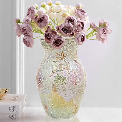 China 2021 New Design Heat Resistant Colorful Mosaic Handmade Borosilicate Pyrex Glass Crackle Sophisticated Glass Flower Vase Wedding Home Decor for sale