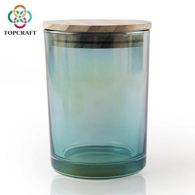 China Wholesale Home Decoration Different Size And Shape Colorful Candle Jars With Wooden Lids And Patterns for sale