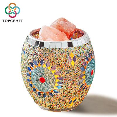 China 2020 New Modern Electric Handmade Glass Sunflower Mosaic Natural Himalayan Salt Lamp Accept Custom Made for sale