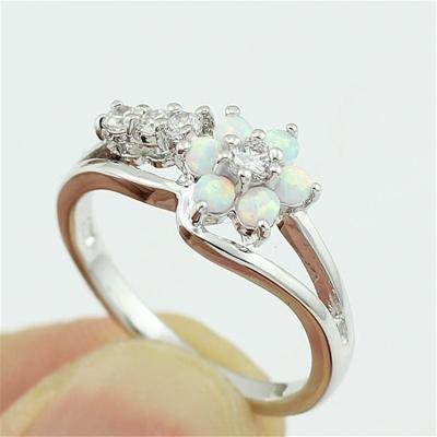 China CLASSIC Boho Women Ring Female Blue Redengagement Ring Vintage Crystal For Women Silvery Jewelry Flower Opals Ladies Party Rings for sale