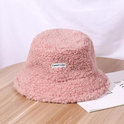 China Wholesale fashion custom logo winter white wool fur unisex warm bucket hats by xuhui for sale