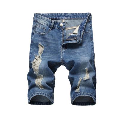 China Sustainable Custom Mens Jeans Shorts Ripped Denim Pants Distressed Fringed Pants for sale