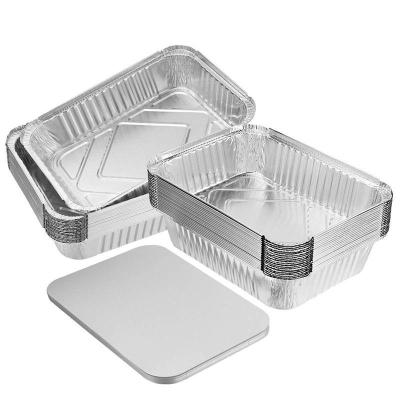 China Disposable Aluminum Container Food Takeaway Food Tin Foil Lunch Boxes Heavy Duty Normal Container Trays With Clear Lid for sale