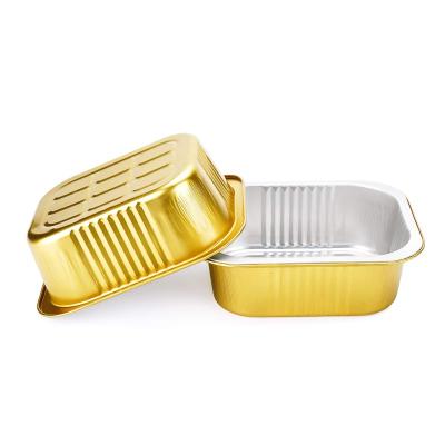 China Disposable Food Packaging Filters Full Tin Foil Trays Heavy Duty Gold Foil Deep Take-Out Container With Clear Lid for sale