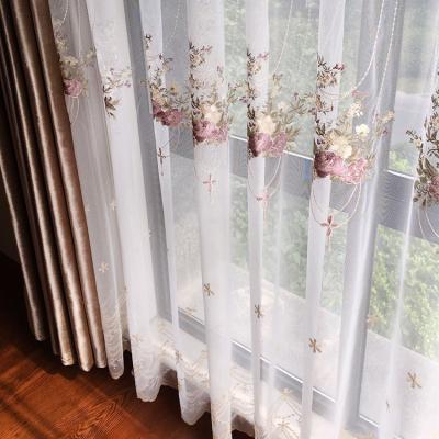 China Modern French Romantic Tulle Window Embroidery Flower Wholesale Price Sheer Curtains For Living Room for sale