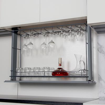 China Modern Hardware Cabinet Accessories Cabinet Wine Cup Bottle Holder Lift Basket Shelf Lift Smart Kitchen Tableware for sale