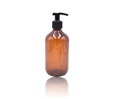 China Shampoo Top Recommend Pet Bottle Cosmetic Package , Empty Amber Boston Round Pet Bottle 500ml For Shower Gel for sale