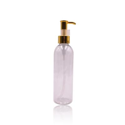 China Empty clear plastic bottle pet shampoo/cosmetic shampoo/hair oil/plastic bottle 150ml liquid toner with gold oil pump for sale