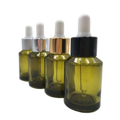 China Wholesale Gold White Plastic Rubber Head Empty Serum Lotion Skin Care Dropper 30ml Glass Bottle Empty Green Glass Bottle for sale