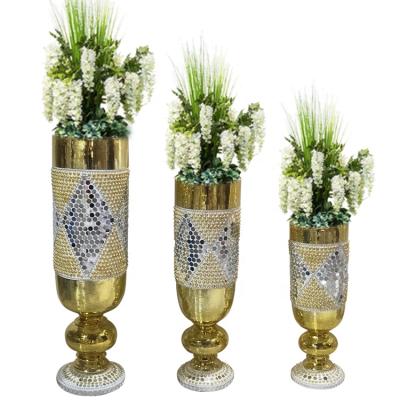 China Luxury Gold Diamond Pearl Crystal China Supplier Crystal Glass Flower Pot Wholesale Vase to Europe 2020 for sale