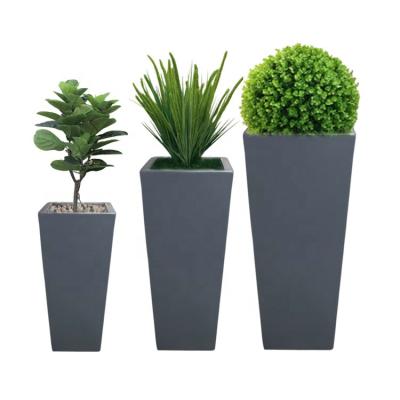 China Classic Style Square Gray Flower Pot Fiber Glass Planter For Garden Decoration for sale