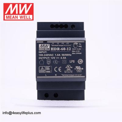 China Meanwell Ultra Slim Stage Shape Pass LPS HDR-60-12 60W 4.5A 12V DIN Rail Power Supply HDR-60-12 for sale