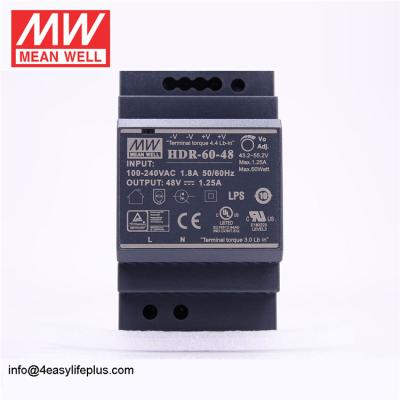 China SMPS Meanwell Original HDR-60-48 60W 48V 1.25A AC-DC Ultra Slim Step Shape Din Rail Switching Power Supply HDR-60-48 for sale