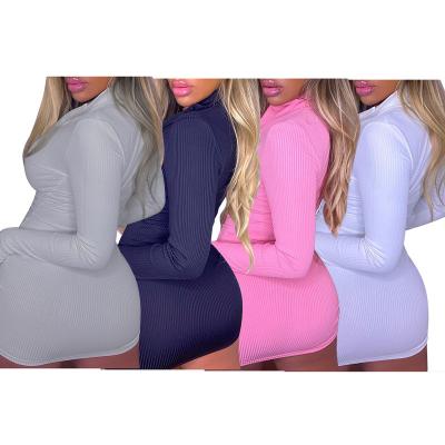 China Hot Selling Sexy Long Sleeve Viable Lucky Label Bodycon Mini Dress Pit Stripe Super Soft Hip Wrap Comfortable Women Knit Dress for sale