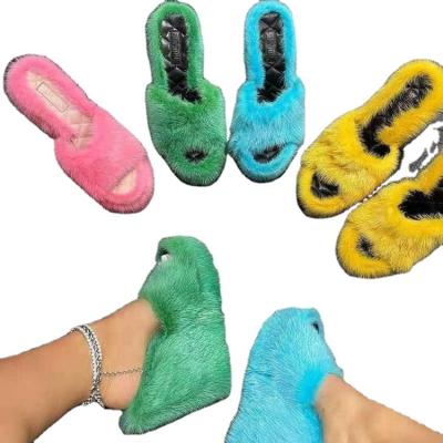 China Fashion trend newcomer wedge slippers solid color fluffy sexy soft women's slippers fashion fur slippers wholesale for women for sale