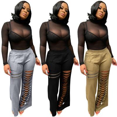 China DROP QUICK DRY WINTER high waist woman pants zipper cut cargo pants women wide leg pants 2022 for sale