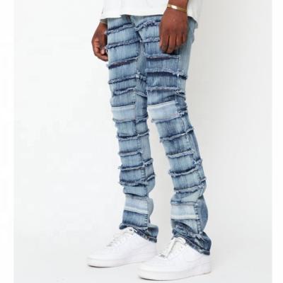 China Custom Made Italian QUICK DRY OEM Men's Vintage Ripped Denim Rocket Cut Stacked Jeans for sale