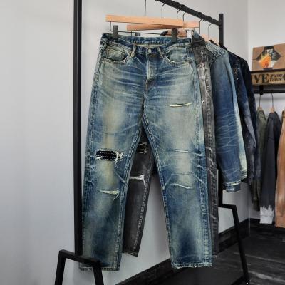 China High Quality Breathable Destroyed Jeans Pants Brand Designer Vintage Denim Breathable Men Stretch Selvedge Jeans for sale