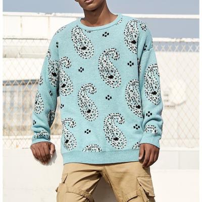 China Custom Brand New OEM New Fashion Quality Private Label Mens Street Wear Urban Paisley Bandana Men Knit Sweater for sale