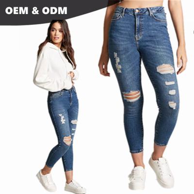 China Wholesale Breathable Loose Breathable China Fashion New Style OEM Pants Distressed Skinny Women High-waist Jeans 011 for sale