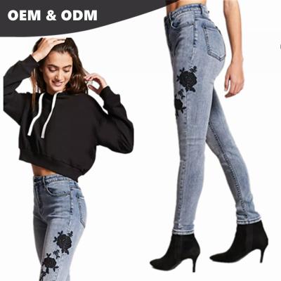 China Fade Proof Color Fade Proof OEM dinner stretch jeans pants skinny jeans in china price damaged embroidered jeans for women 006 for sale