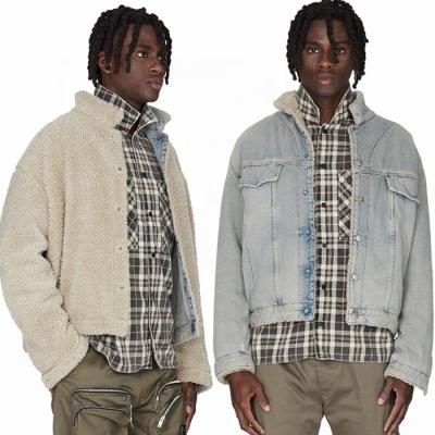 China OEM Breathable Custom High Quality Mens Stylish Reversible Sherpa Striped Denim Jacket for sale